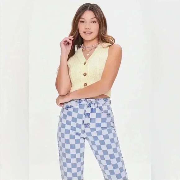 Forever 21 Cable Knit Sweater Vest Yellow, Medium 100% cotton V-neck - Picture 1 of 7